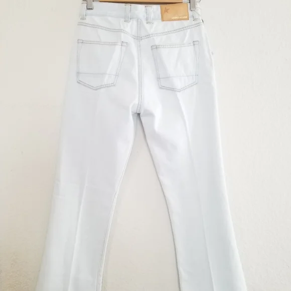 Golden Goose High Rise Boot Cut Jeans Light Wash Bleached Blue Size 26 - Picture 8 of 14